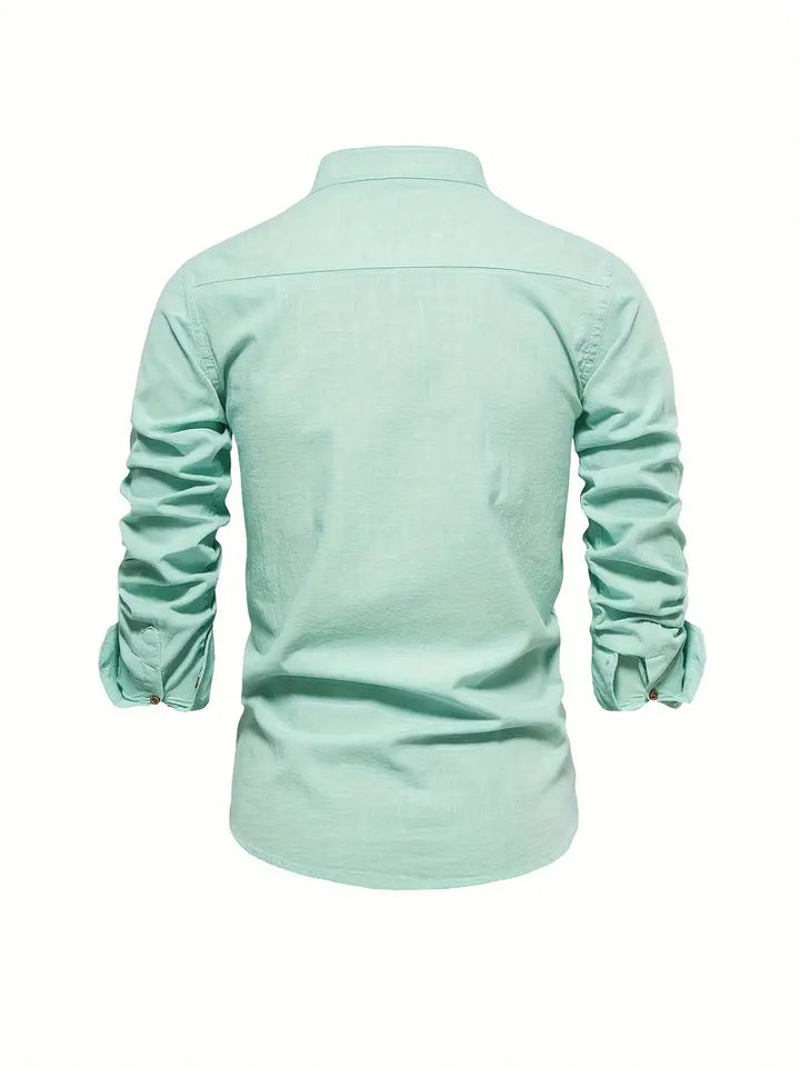 Men's Stand Collar Button-Down Shirt - Stylish Long Sleeve