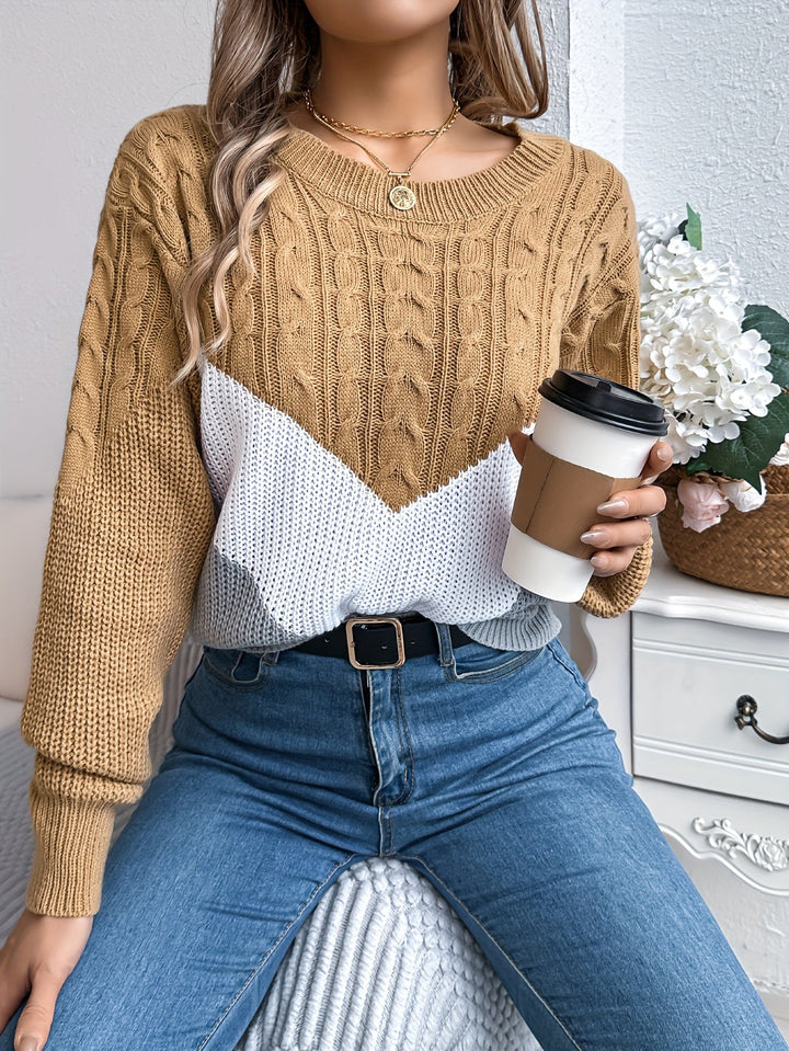 Blythe | Damen Pullover Color-Block mit Rundhalsausschnitt