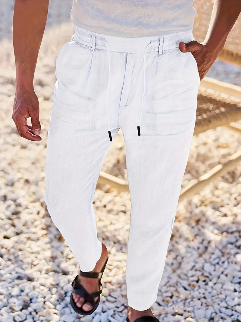 Men's Wide-Cut Linen Pants – Casual Summer Pants with Drawstring
