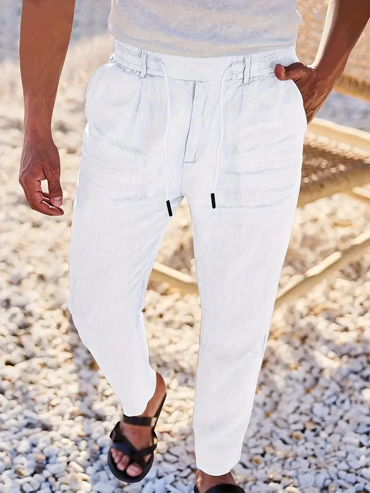 Men's Wide-Cut Linen Pants – Casual Summer Pants with Drawstring