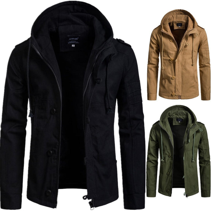 Veste à capuche en toile pour homme avec cordon de serrage et poches