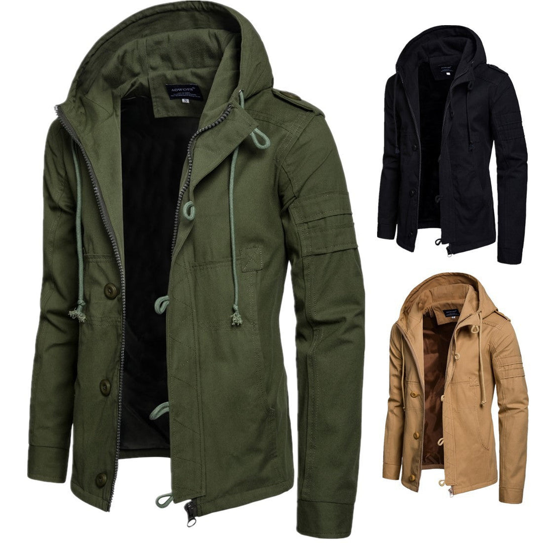 Veste à capuche en toile pour homme avec cordon de serrage et poches