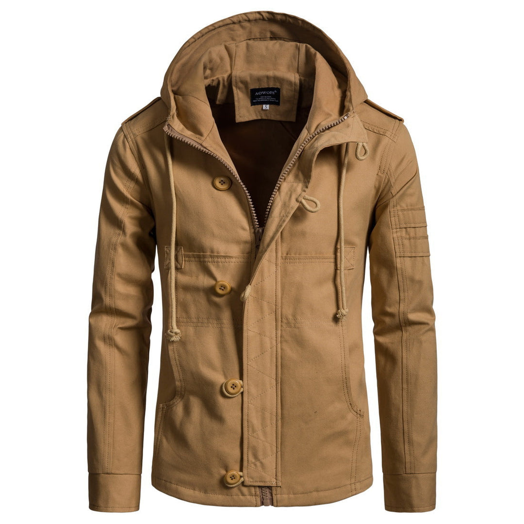Veste à capuche en toile pour homme avec cordon de serrage et poches