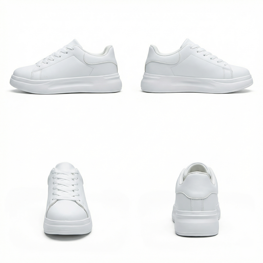 Damen Weiße Textil Schnür-Sneaker – Lässige Orthopädische Walking Turnschuhe