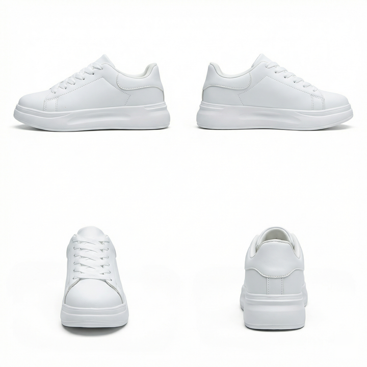 Damen Weiße Textil Schnür-Sneaker – Lässige Orthopädische Walking Turnschuhe