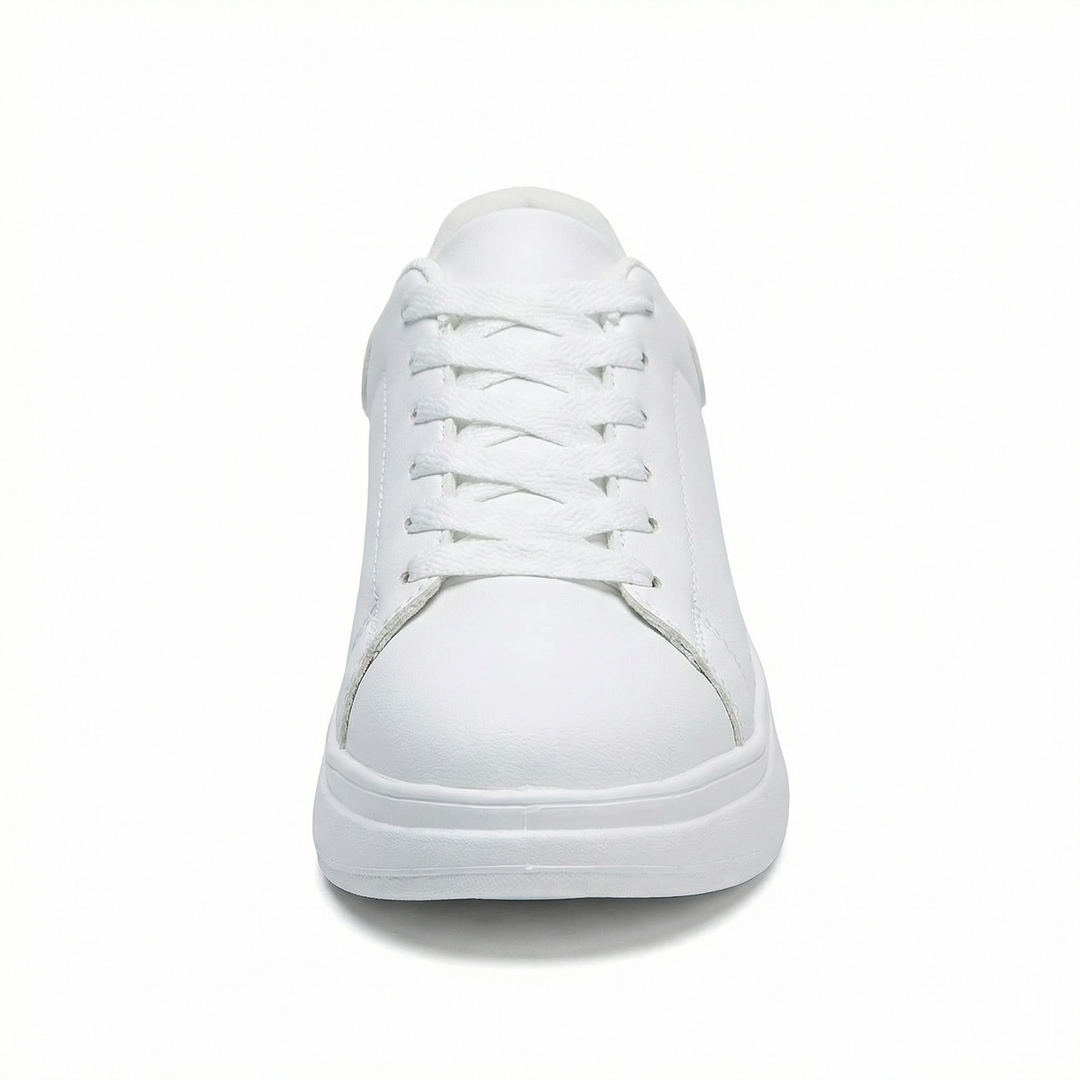 Damen Weiße Textil Schnür-Sneaker – Lässige Orthopädische Walking Turnschuhe