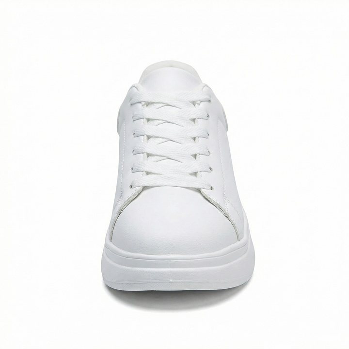 Damen Weiße Textil Schnür-Sneaker – Lässige Orthopädische Walking Turnschuhe