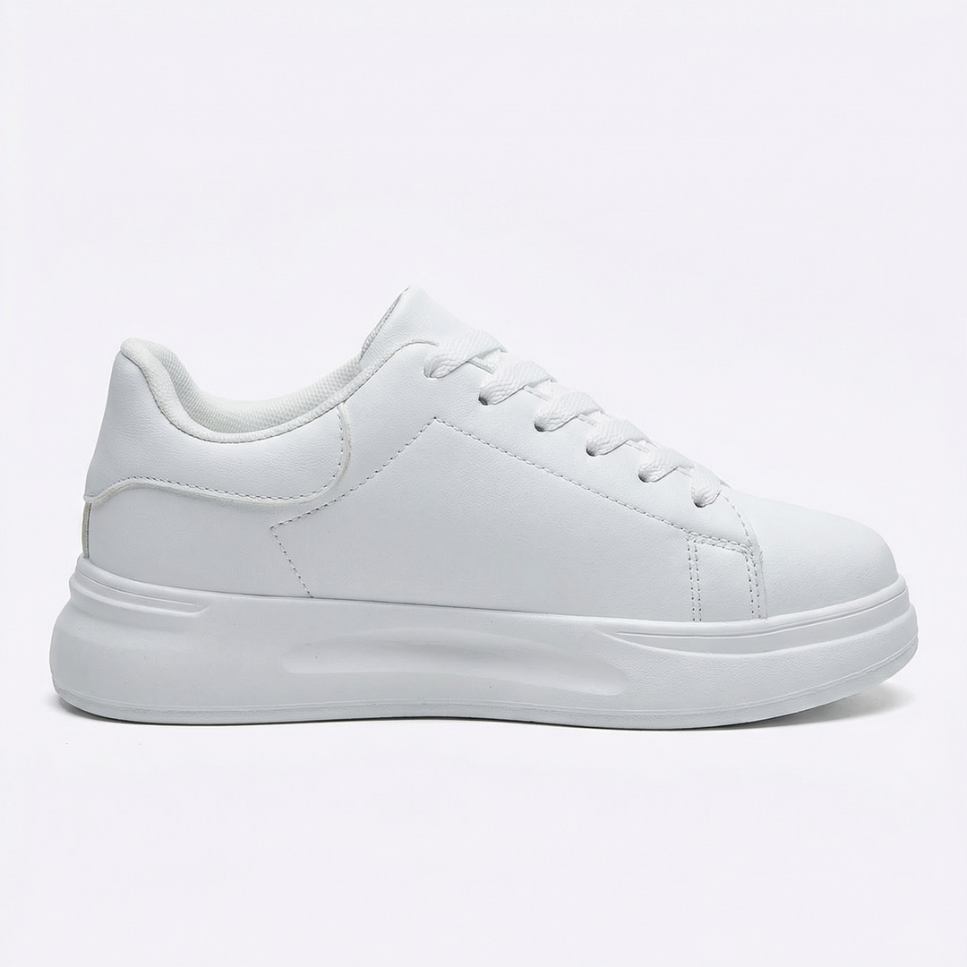 Damen Weiße Textil Schnür-Sneaker – Lässige Orthopädische Walking Turnschuhe