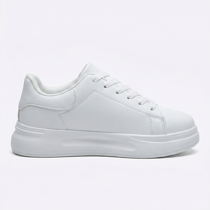 Damen Weiße Textil Schnür-Sneaker – Lässige Orthopädische Walking Turnschuhe