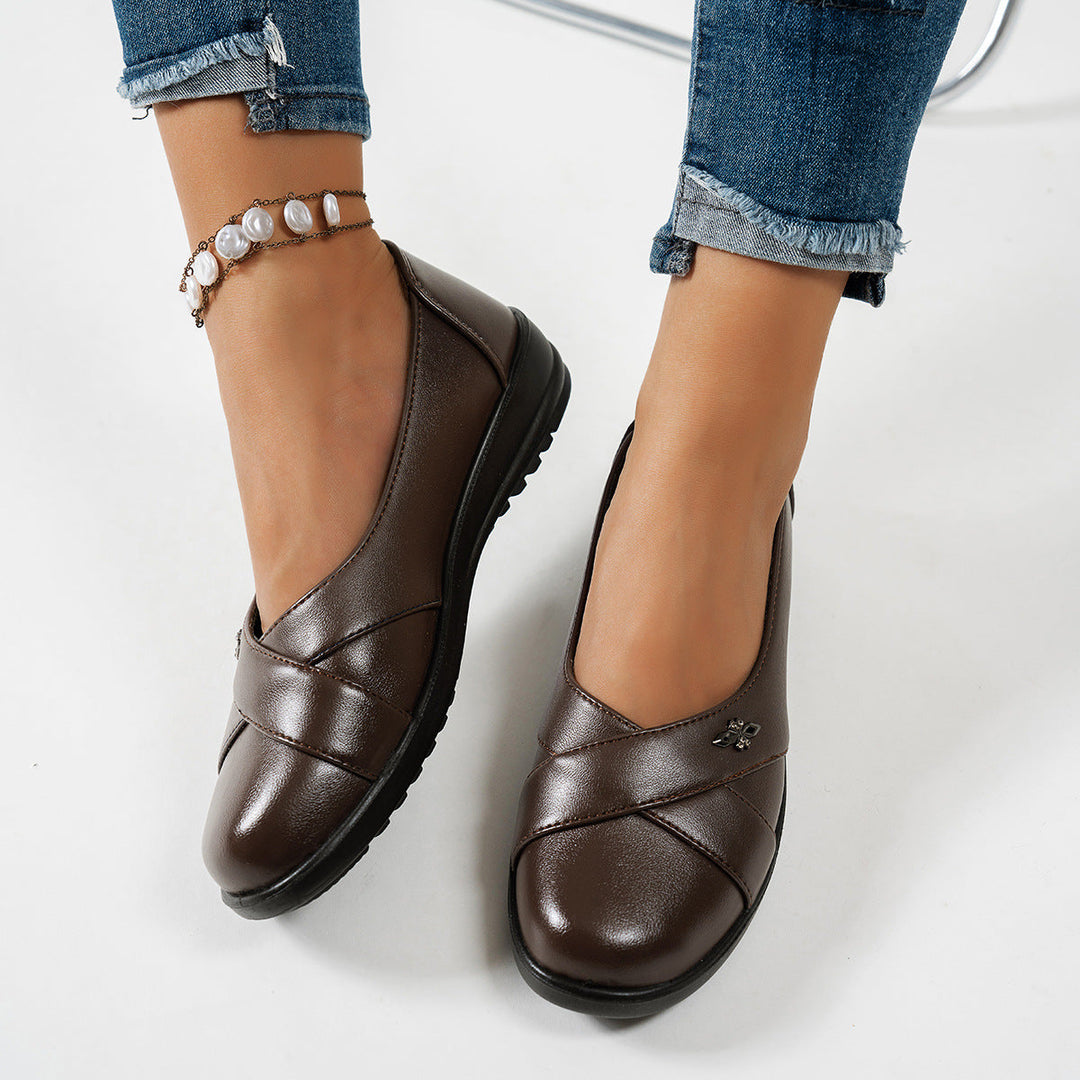 Damen Schwarze Geschlossene Leder Ballerinas – Bequeme Slip-On Schuhe