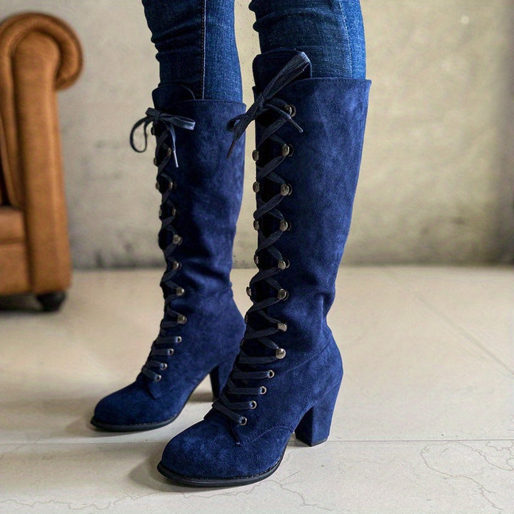 Sabine | Damen Hohe Schnürstiefel mit Blockabsatz
