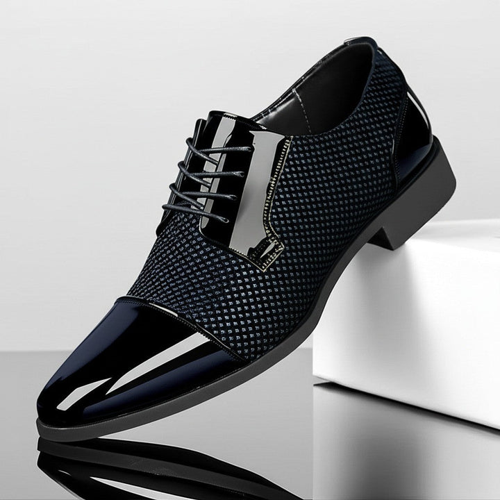 Men's Patent Leather Oxford Shoes with Dot Pattern – Elegant Business Shoes