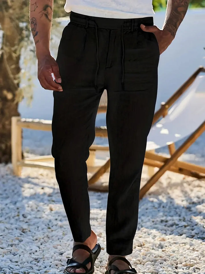 Men's Wide-Cut Linen Pants – Casual Summer Pants with Drawstring
