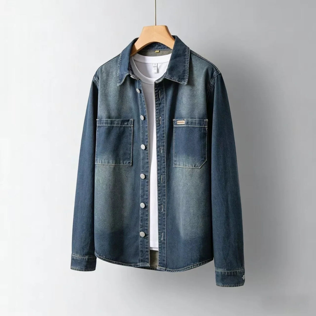 Men's Vintage-Style Loose Denim Overshirt – Classic Casual Layering Jacket