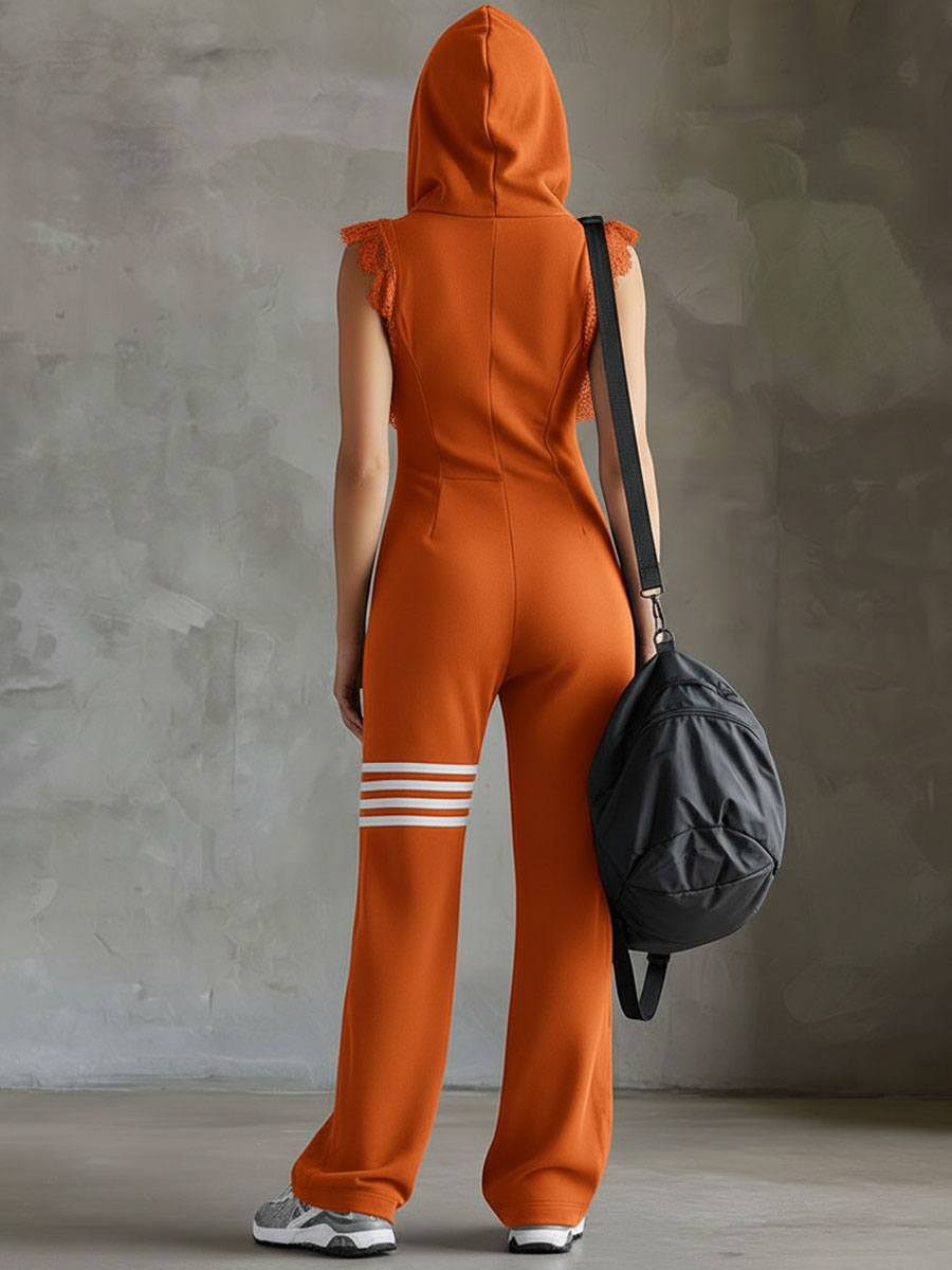 Women's Sleeveless Long Jumpsuit - Hoodie Striped Casual Outfit