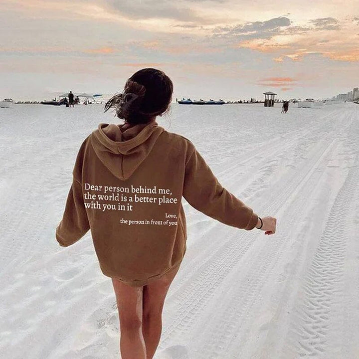 Damen Weißer Oversize Hoodie – "Dear Person Behind Me" Sweatshirt