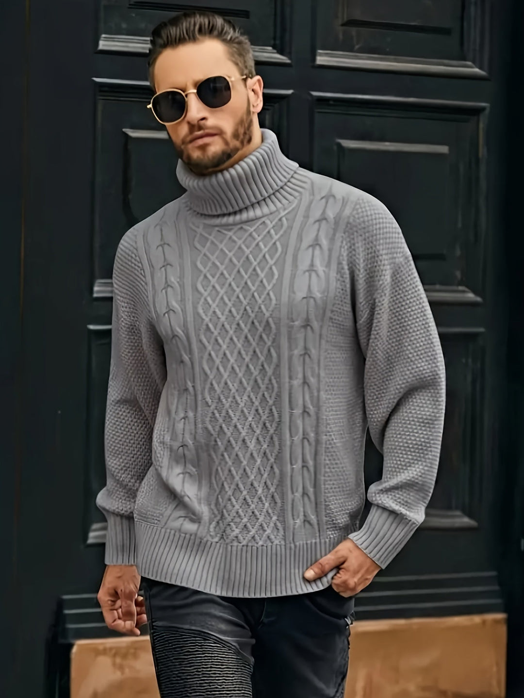 Ambrose | Herren Pullover Zopfmuster mit Rollkragen