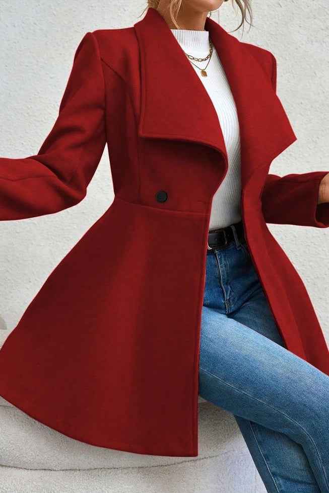 Damen Slim-Fit Langer Mantel mit Reverskragen