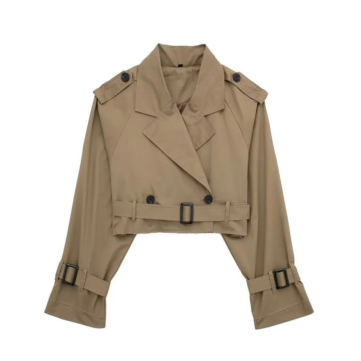 Short women's trench coat made of vegan leather
