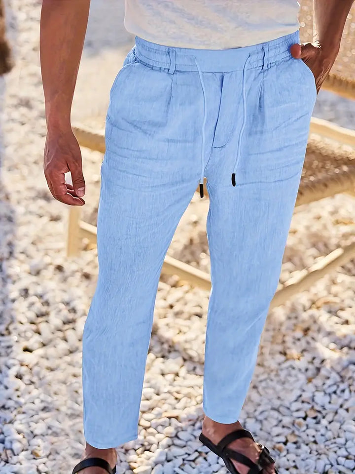 Men's Wide-Cut Linen Pants – Casual Summer Pants with Drawstring