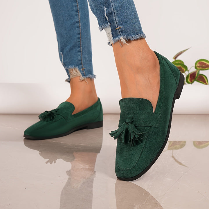 Damskie vintage wsuwane baleriny z frędzlami – miękka podeszwa, buty komfortowe