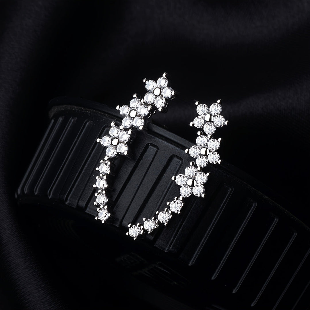 Women's Sparkling Clip-On Earrings with Flower and Star Motif – Elegant Jewelry