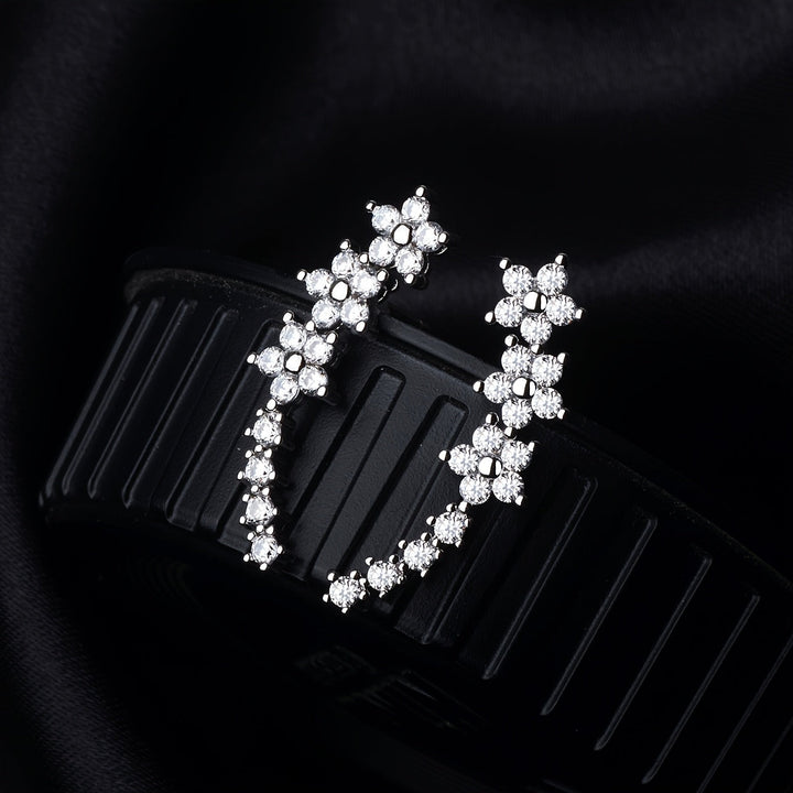 Women's Sparkling Clip-On Earrings with Flower and Star Motif – Elegant Jewelry