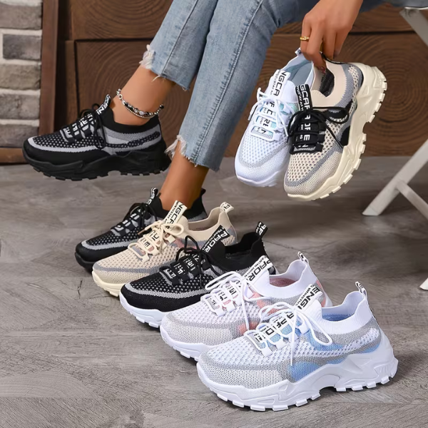 Damen Atmungsaktive Mesh Schnür-Sneaker – Leichte Komfort Walking Schuhe