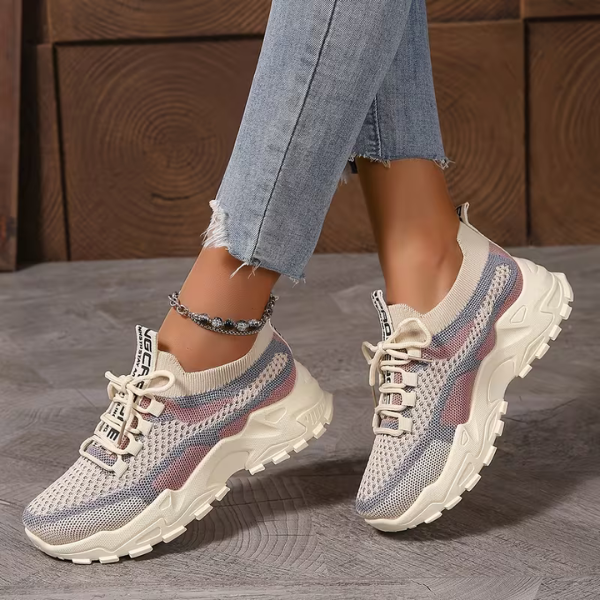Damen Atmungsaktive Mesh Schnür-Sneaker – Leichte Komfort Walking Schuhe