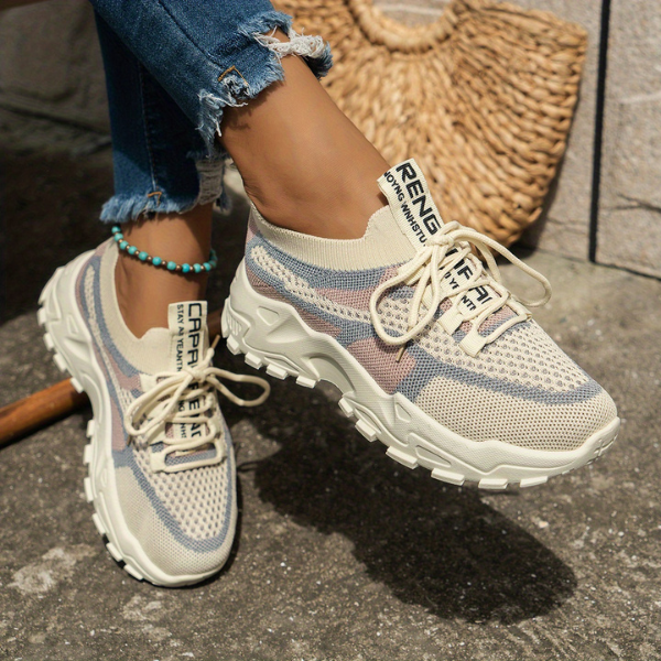 Damen Atmungsaktive Mesh Schnür-Sneaker – Leichte Komfort Walking Schuhe