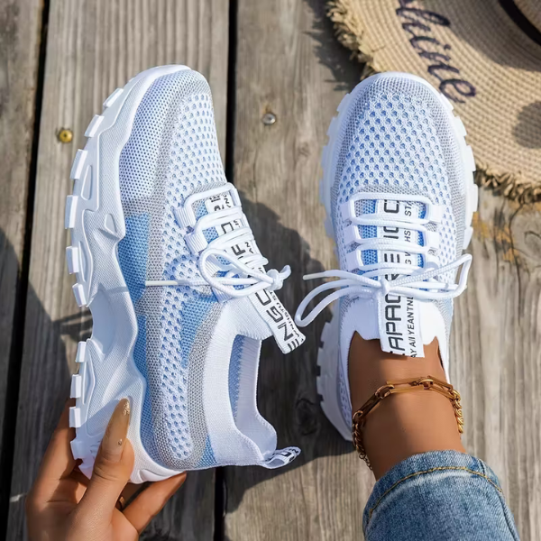 Damen Atmungsaktive Mesh Schnür-Sneaker – Leichte Komfort Walking Schuhe