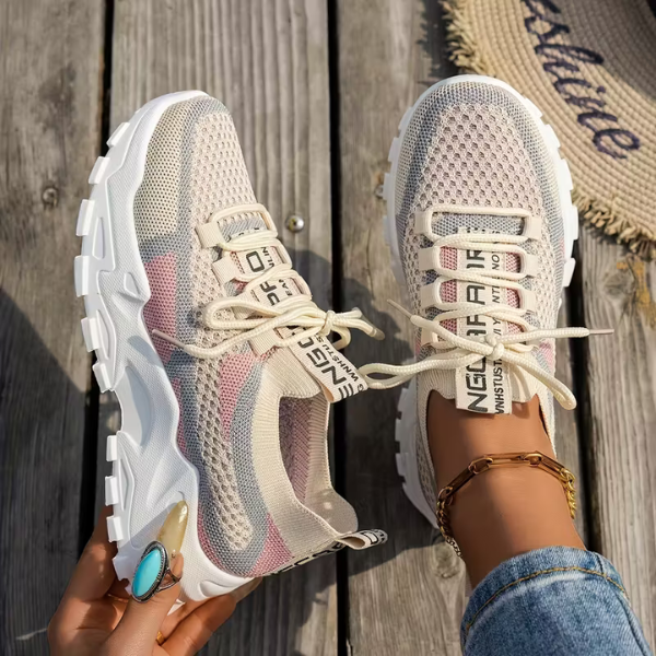 Damen Atmungsaktive Mesh Schnür-Sneaker – Leichte Komfort Walking Schuhe
