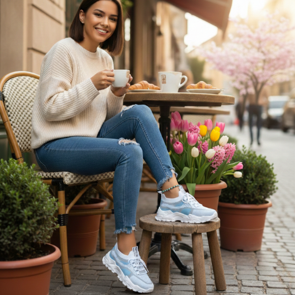 Damen Atmungsaktive Mesh Schnür-Sneaker – Leichte Komfort Walking Schuhe