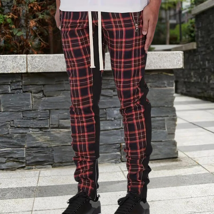 Men's Checked Pants – Comfortable Casual Pants for Men with Zipper Pockets