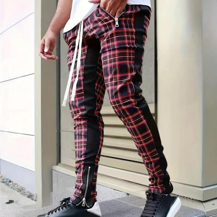 Men's Checked Pants – Comfortable Casual Pants for Men with Zipper Pockets