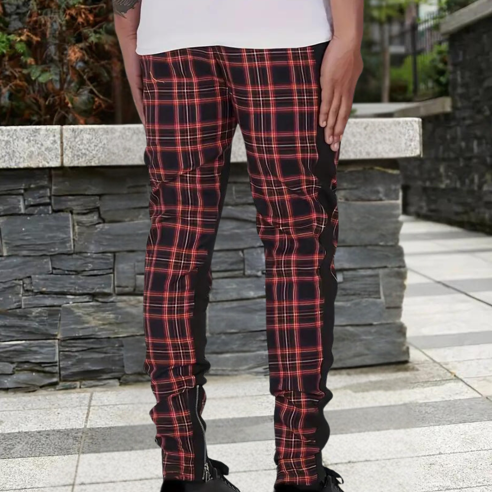 Men's Checked Pants – Comfortable Casual Pants for Men with Zipper Pockets