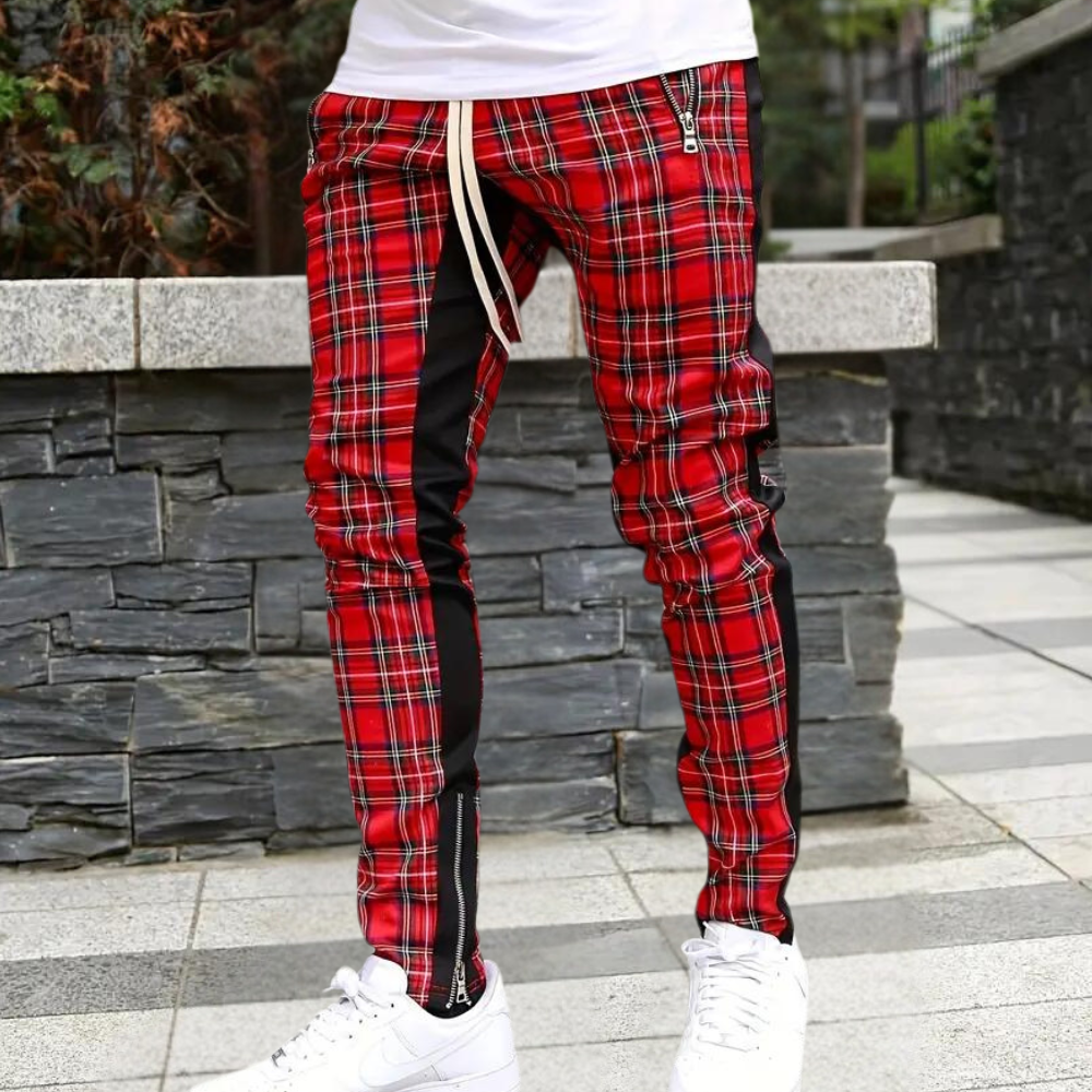 Men's Checked Pants – Comfortable Casual Pants for Men with Zipper Pockets