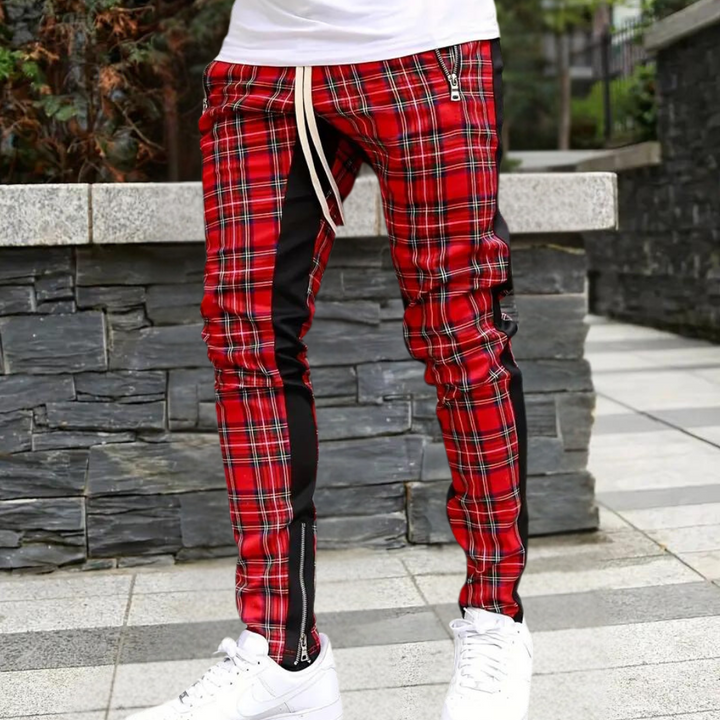 Men's Checked Pants – Comfortable Casual Pants for Men with Zipper Pockets