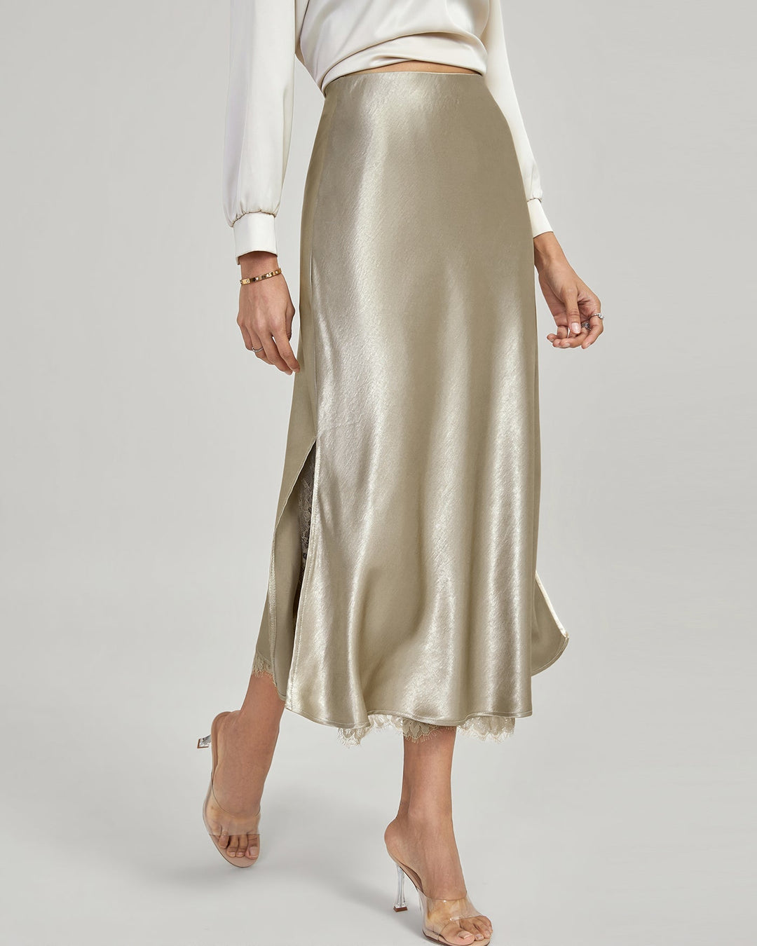 Women's Long Silk Skirt – Flowing A-Line With Elastic Waistband