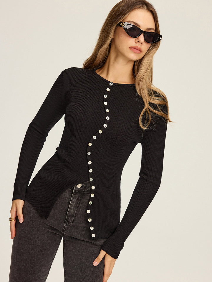 Asymmetric button-down cardigan for women