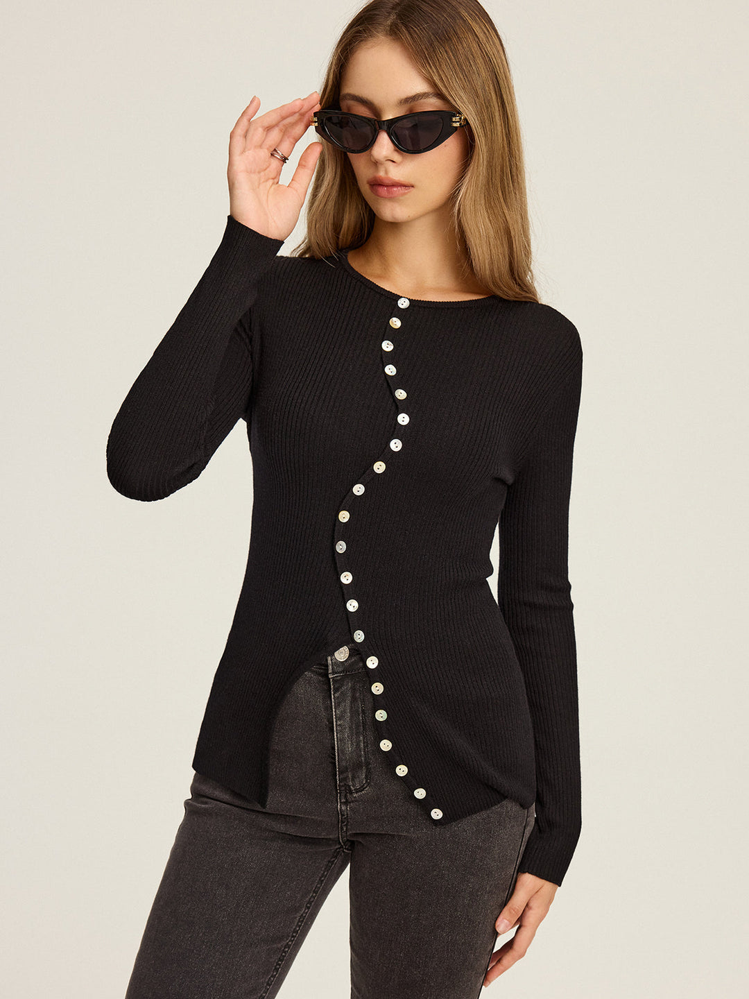 Asymmetric button-down cardigan for women