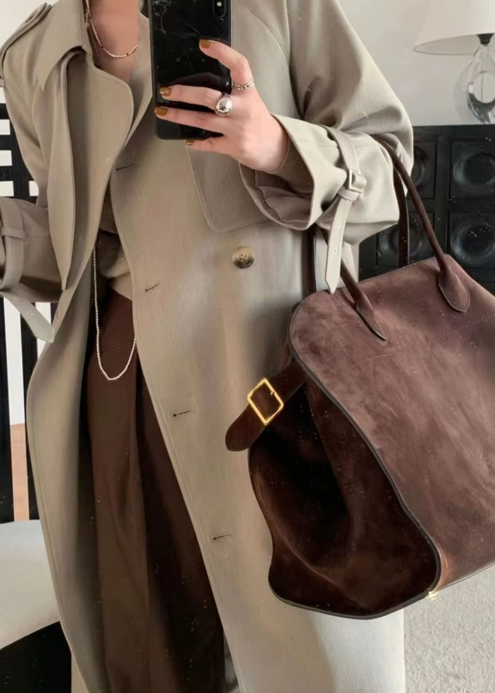 Large Suede Handbag Women – Crossbody Bag Genuine Leather with Zipper