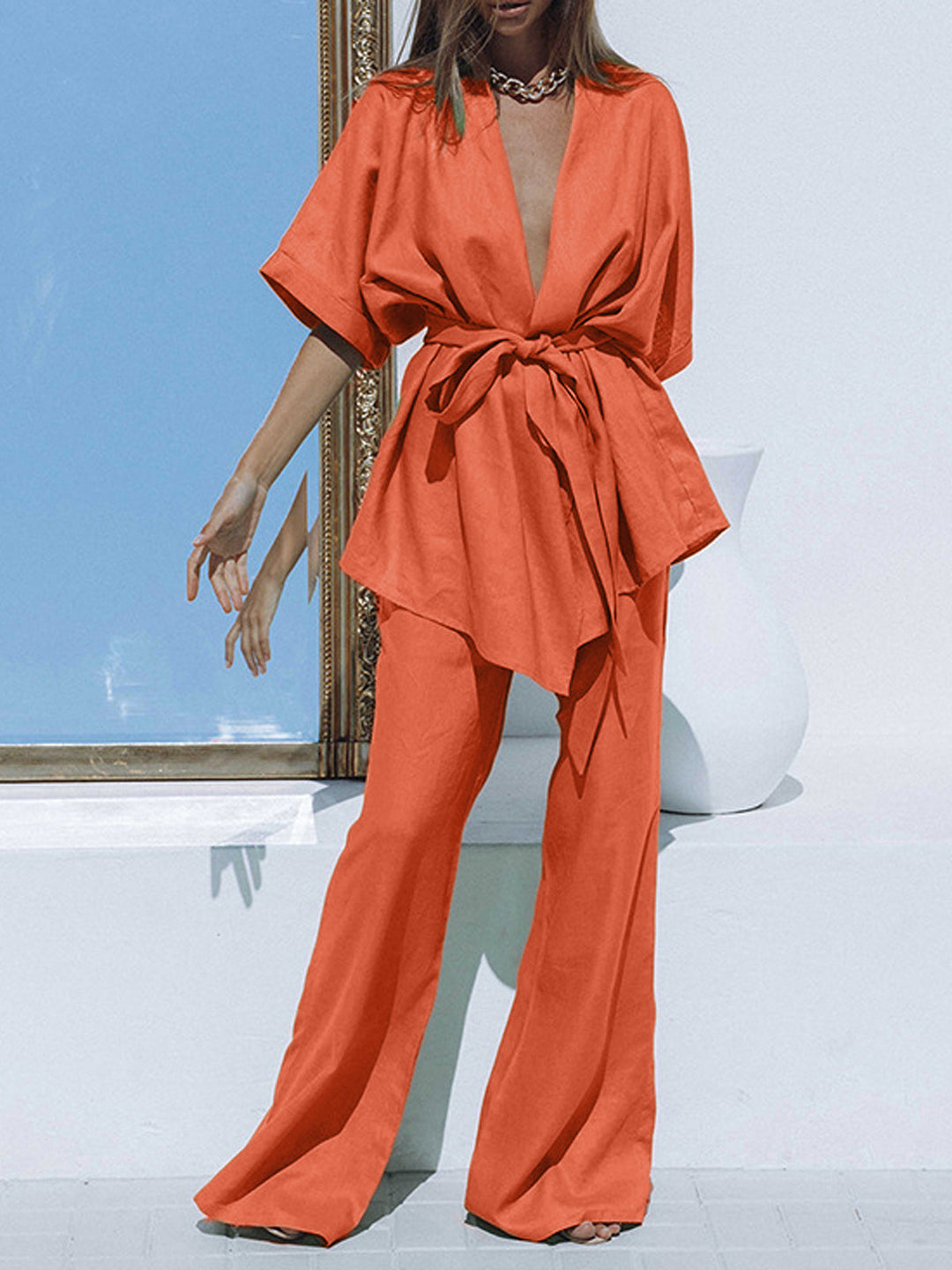 Two-piece oversized linen set – breathable cotton-linen blend