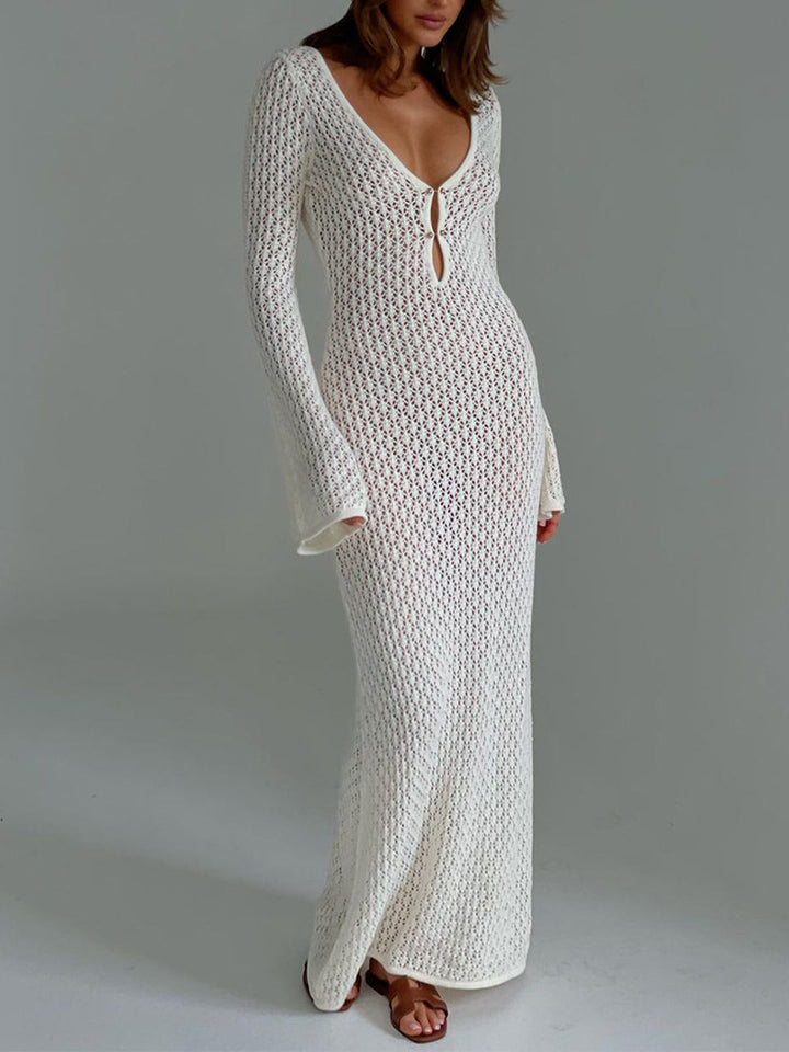 Crocheted Beach Dress Maxi – Boho Summer Dress with V-Neckline