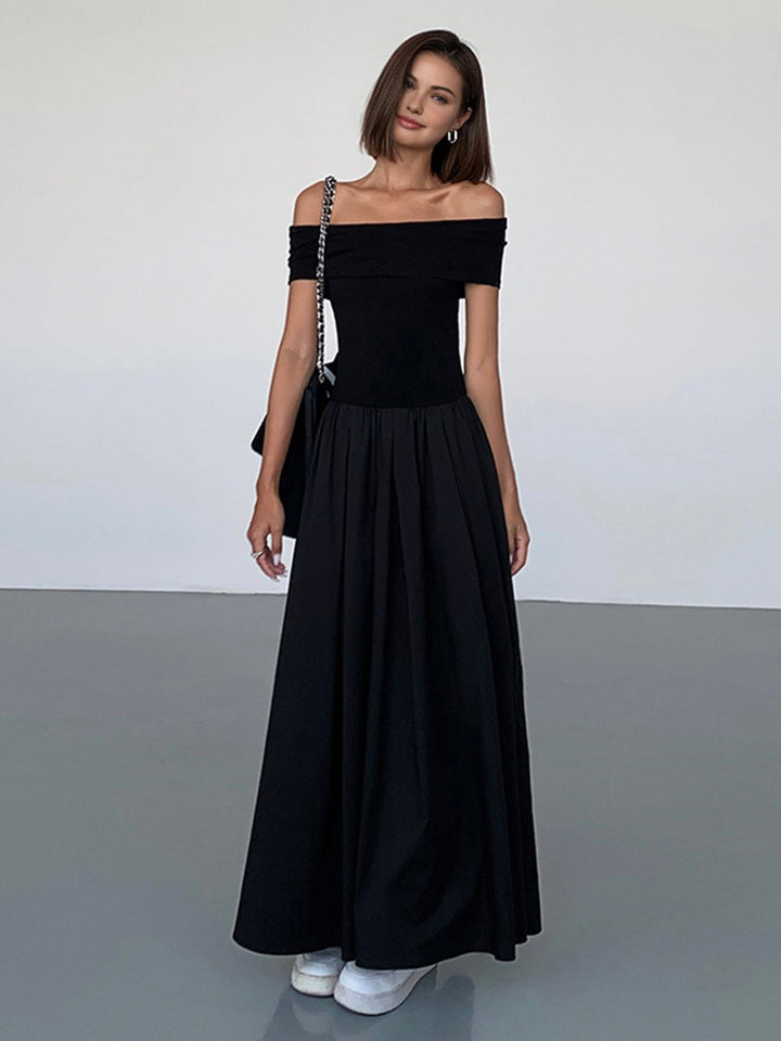 Women's satin off-shoulder dress with elegant cut