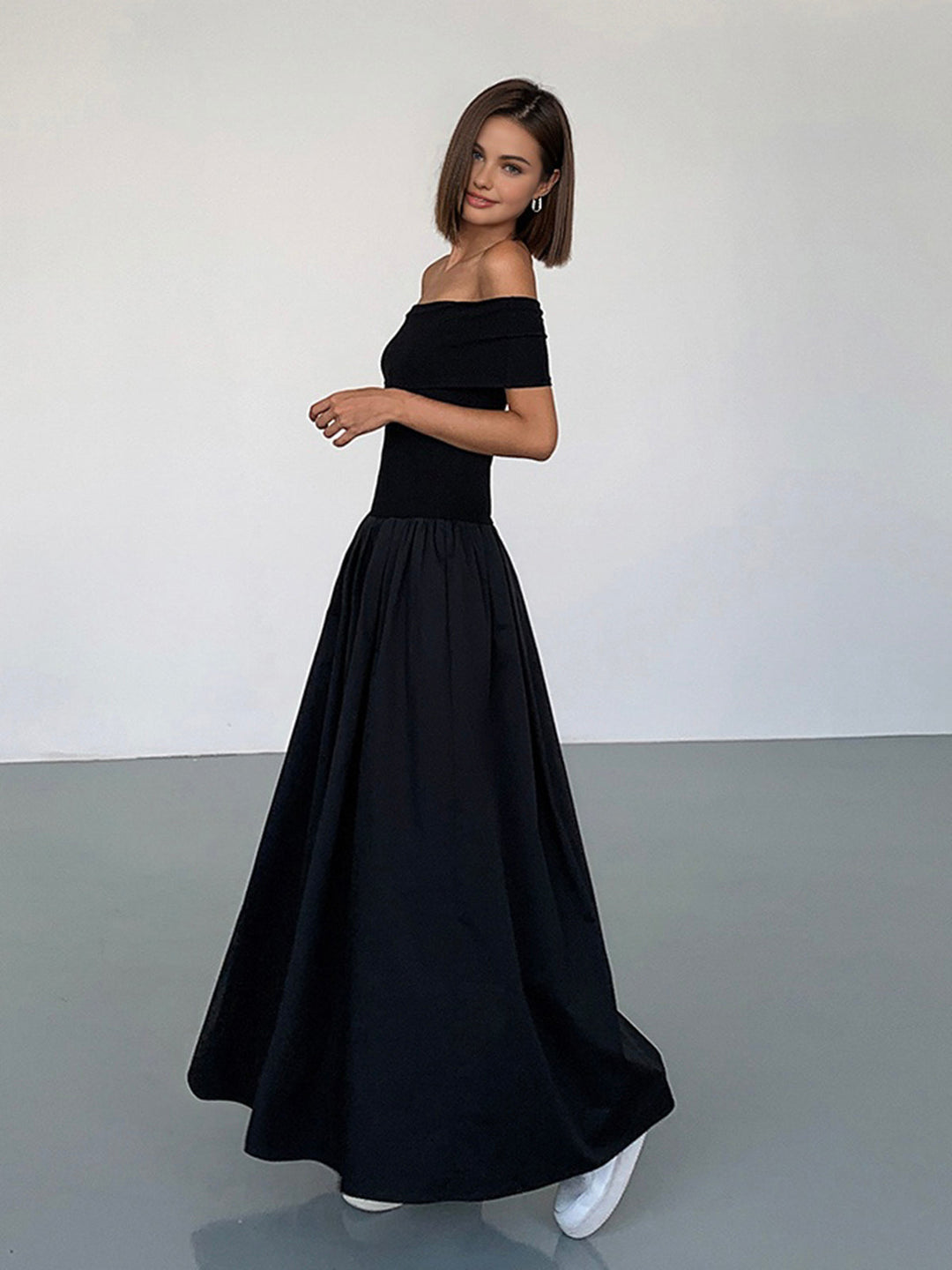 Women's satin off-shoulder dress with elegant cut