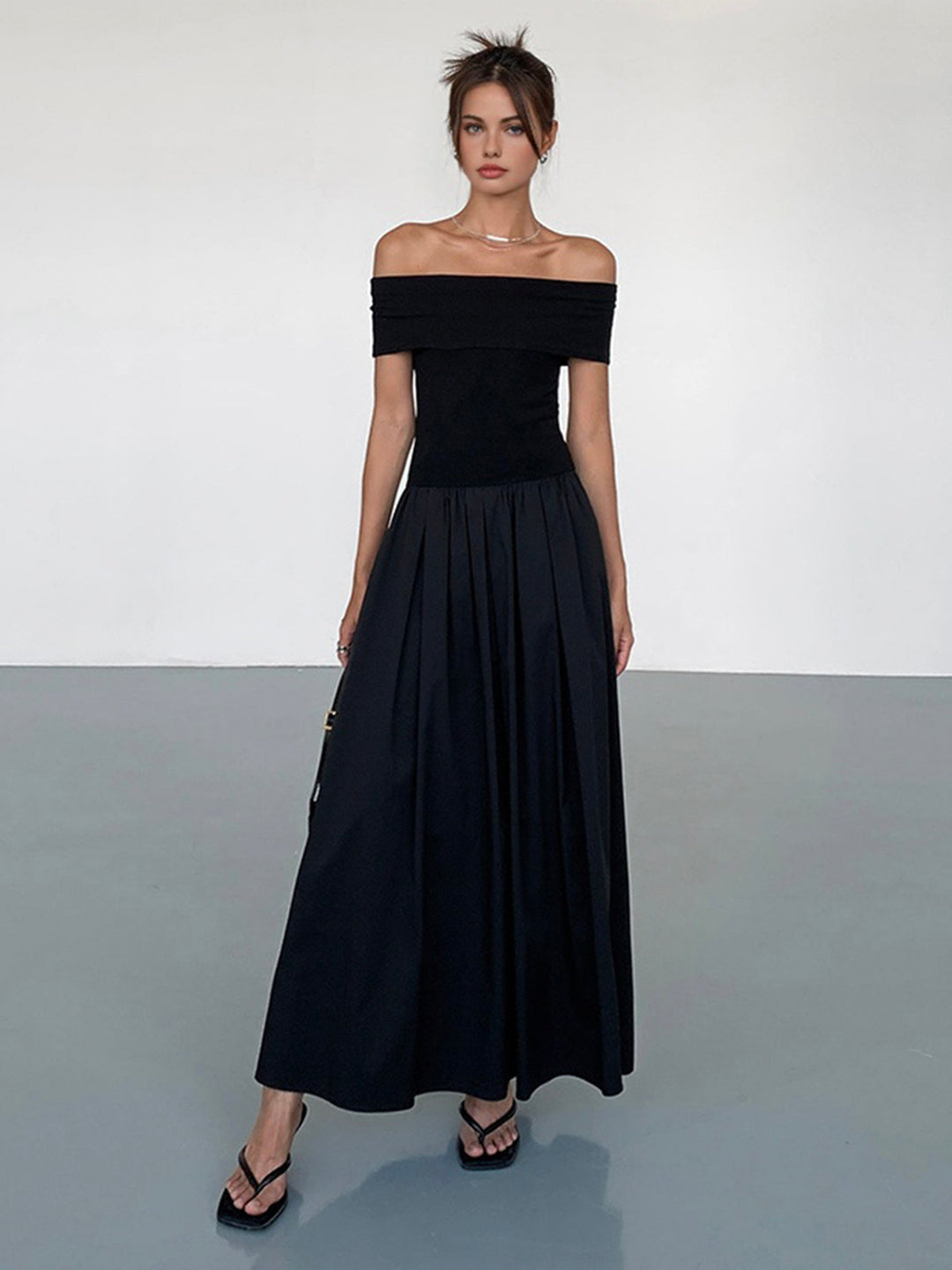 Women's satin off-shoulder dress with elegant cut