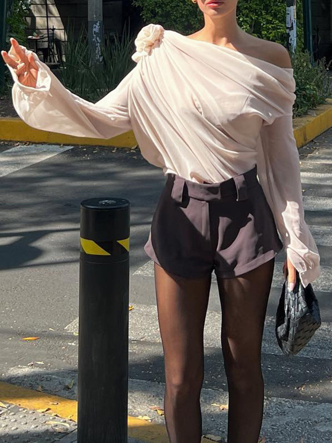 Elegant chiffon blouse with one shoulder piece – semi-transparent & lightweight