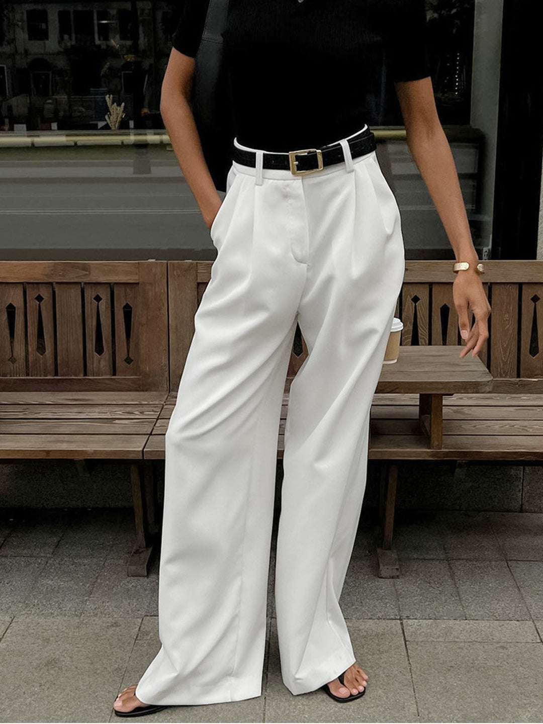 Pantalons larges taille haute pour femmes – Élégants et confortables, sans ceinture