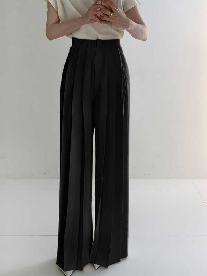 Elegant high-waist pleated pants with wide leg – office & leisure
